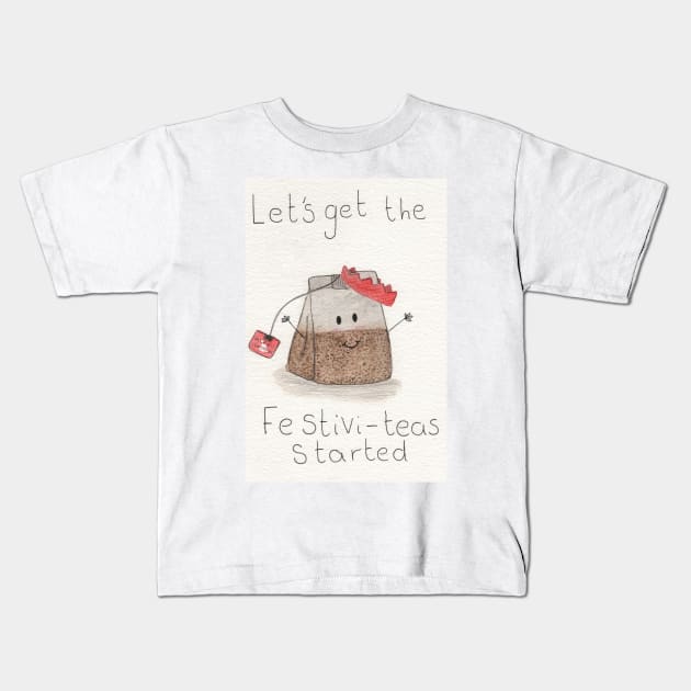 Let's get the festivi-teas started Christmas watercolour Kids T-Shirt by Charlotsart